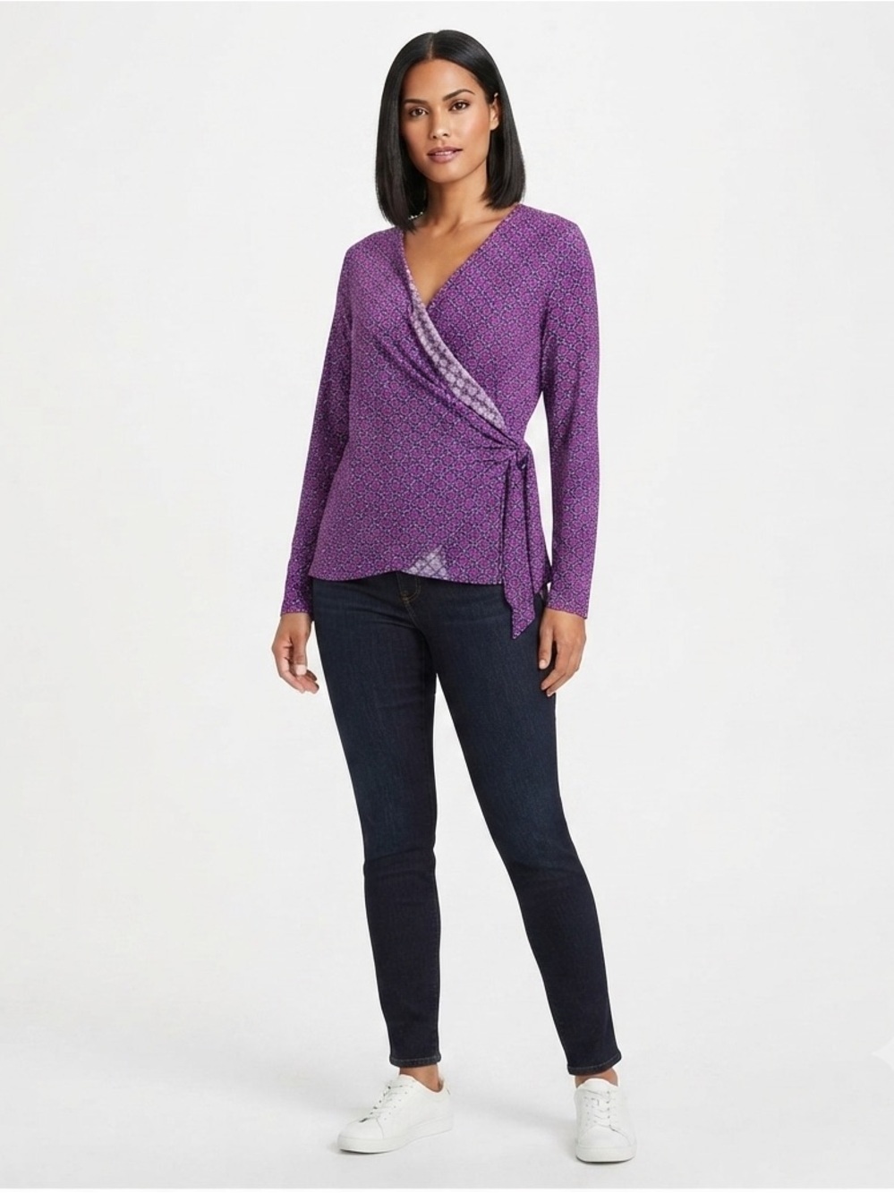 Charter Club Purple Patterned Wrap Blouse